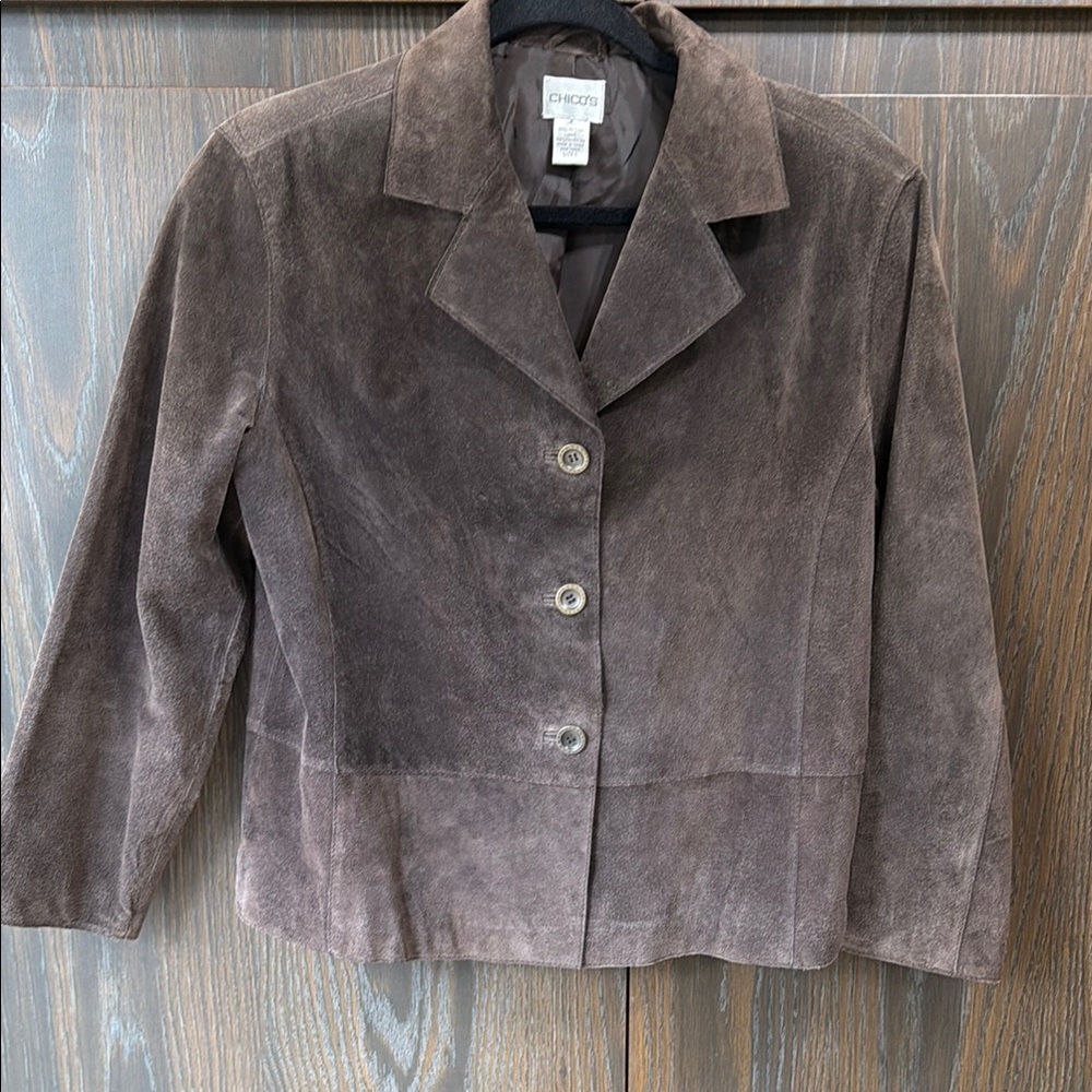 Chico's Women's Brown 100% Leather Suede Jacket, Medium (8)